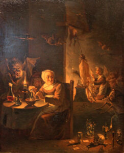 An image of witches and a monster preparing for Walpurgisnacht