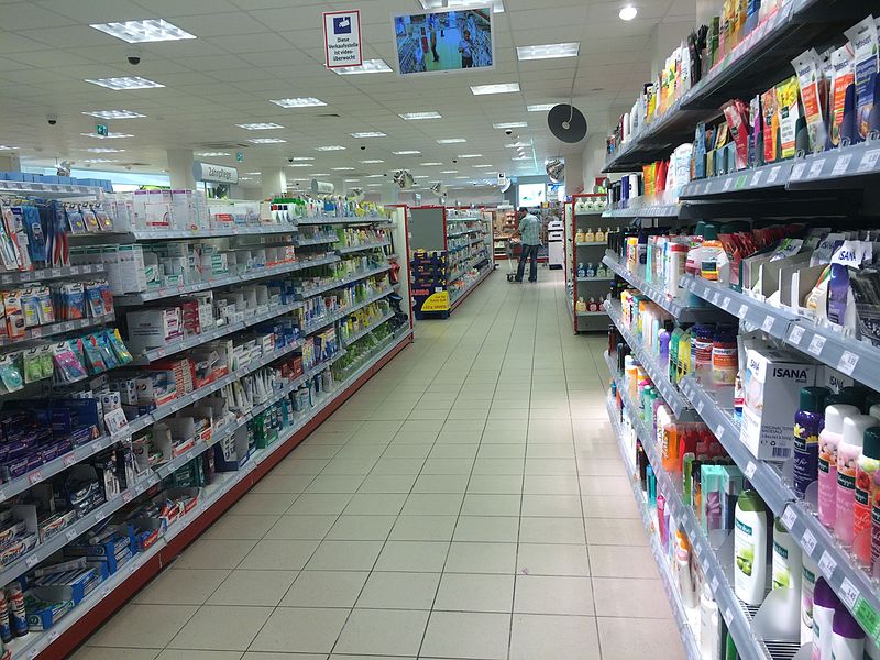 Product aisle in drug store