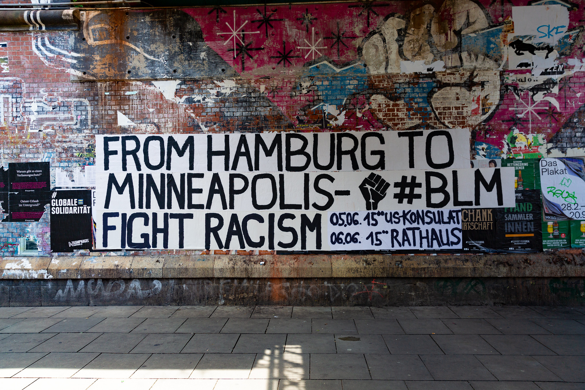 graffiti reads "From Hamburg to Minneapolis BLM Fight Racism