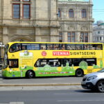 Yellow double decker tour bus for Vienna sightseeing